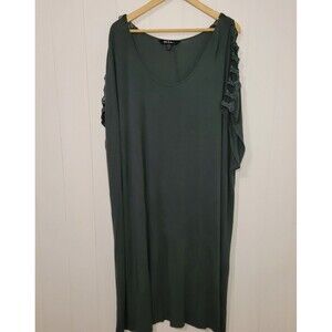 Ulla Popken Shirt Dress Womens Size 28/30 4X Green Lace Boho Stretch